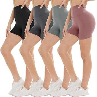 NexiEpoch 4 Pack Biker Shorts Women - 5" High Waist Soft Womens Shorts Spandex Workout Shorts for Summer Running Athletic