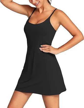Leovqn Womens Tennis Dress with Built-in Bra & Shorts Athletic Dress Workout Dress Exercise Dress with Pockets Golf Dress