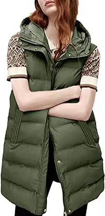 SCUSTY Womens Long Puffer Vest Sleeveless Coats Quilted Vests Outerwear Jackets with Hood