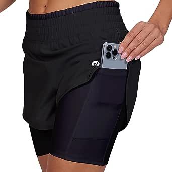 Women's Running Shorts Elastic High Waisted Dry-Fit Moisture Wicking Performance Workout Athletic Biker Compression Pocket