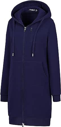 Chrisuno Women's Plus Size Casual Zip Up Hoodie Long Tunic Sweatshirts Fleece Jackets